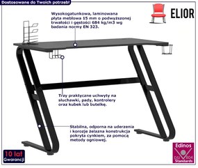 Czarne nowoczesne biurko dla gracza - Kano