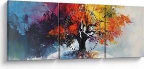 Obraz - Kolorowe drzewo (z zegarem) (90x30 cm)