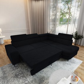 Masseno Narożnik ALVORO z funkcją spania i pojemnikiem na pościel Narozniki L, Rozkładana sofa - Czarny, QUELLE 100