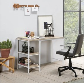 Biurko Colummn Bureau Colón Blanc, Stół na PC, 2 Półki, Styl Przemysłowy, Długość 110 cm.