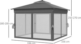 Outsunny Pawilon ogrodowy Z regulacją wysokości Z oświetleniem LED na energię słoneczną Składany 336 x 336 x 270 cm można zdalnie sterować | Aosom PL