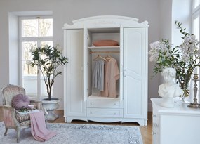 Elegancka szafa czterodrzwiowa Isabella, wymiary 189x60x236 cm. Szafa biała do sypialni w angielskim stylu. Białe meble Victoria.