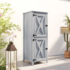 Outsunny Drewniana Szopa, Kompaktowy Szafę Ogrodową na Narzędzia i Sprzęt Ogrodowy z Zamykanymi Drzwiami, Jasnoszary