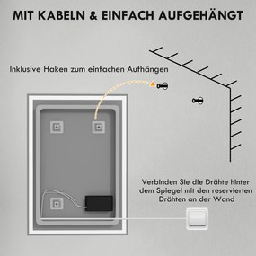 HOMCOM Oświetlenie Łazienkowe LED z Lustrem 80x60cm Bezmgłowe z Przełącznikiem Dotykowym IP44 | Aosom PL