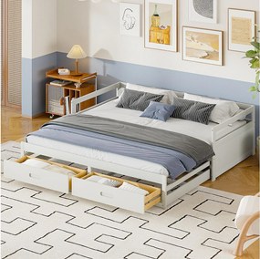 Łóżko z wysuwaną skrzynią 90x200 cm - z 2 szufladami - białe drewno - materac nie jest wliczony w cenę