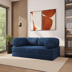 Masseno Sofa piankowa ALVIO z funkcją spania, Kanapa z pianki do salonu, Bezmontażowa, Tkanina sztruksowa – Niebieski TILIA 77