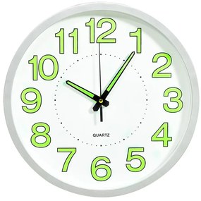 Biały fluorescencyjny zegar ścienny 30 cm H4-S63