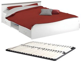 Łóżko ze skrzynią 140 x 190 cm - 2 szuflady i 1 wnęka - Kolory: biały + stelaż - PABLO