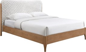 Łóżko 160 x 200 cm z zagłówkiem z ekologicznego futra– Biały i naturalny – SERAVELA