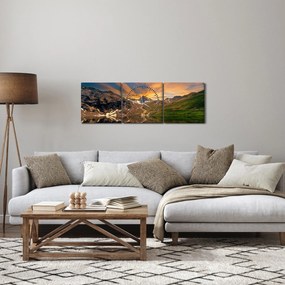Obraz - Odbicie w górskim jeziorze (z zegarem) (90x30 cm)