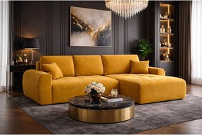 Narożnik w kształcie L z funkcją spania i pojemnikiem Ivo L, tkanina welurowa Salvador, Żółty, Prawy