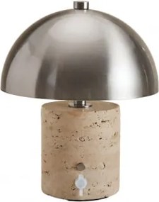 Bezprzewodowa Lampa Stołowa Led Do Użytku Zewnętrznego Z Żelaza I Naturalnego Kamienia Nicolas Travertine - Sklum