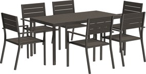Outsunny Zestaw Mebli Ogrodowych 7-częściowy: Stół i 6 Stosowalnych Krzeseł, Szczelinowy Blat - Ciemnobrązowy