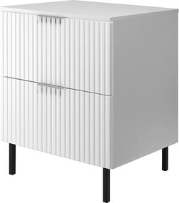 Szafka pod umywalkę, biała, 60 x 77 x 46 cm, uchwyt srebrny, nóżki czarne + blat