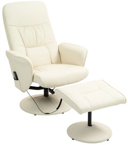 HOMCOM Fotel Masujący z Podnóżkiem, Ergonomiczny Fotel z 10 Punktami Wibracyjnymi, Skóra Ekologiczna, 76 x 81 x 105 cm, Kremowy
