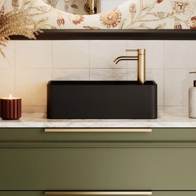 Umywalka z kamienia syntetycznego nablatowa / wisząca prostokątna czarna 43 cm x 25 cm EVELIA Black : Otwór na baterię - Tak, Typ montażu - nablatowa