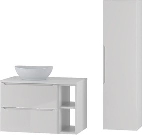 Biały Zestaw do Łazienki 80cm Szafka Regał Blat Umywalka Słupek Etna