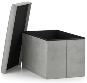 Szary składany taboret FURELA VELVET XL 60 x 38 x 38 cm