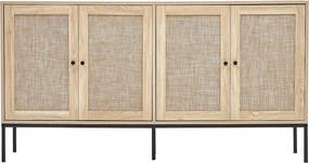 Szafa Magazynowa SucceBuy Szafa z Rattanu z 4 Drzwiami Magnetycznymi i Regulowanymi Półkami, na Korytarz, Salon, Kuchnię - Wykończenie Naturalne