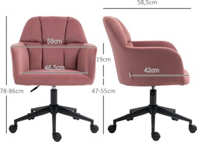 Vinsetto Fotel Biurowy Ergonomiczny Regulowany Obrotowy Welurowy do 120kg Różowy | Aosom PL