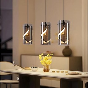 Lampa wisząca LED Nettlife Vintage z 3 światłami – szkło w kolorze dymnego szarego szkła, 23 W, 3000 K, w stylu retro, regulowana, lampa stołowa do jadalni
