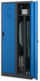 Szafka ubraniowa BHP antracytowo-niebieska: czterokomorowa KACPER, 800 x 1800 x 500 mm