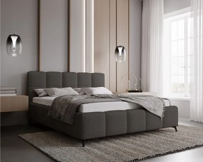 Emporius Kastilo łóżko dwuosobowe 200x200 z pojemnikiem, łóżko tapicerowane, stelaż, tkanina boucle, ciemny szary (Anthology 18)