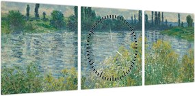 Obraz - Claude Monet, Banks of the Seine, reprodukcje (z zegarem) (90x30 cm)