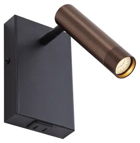 Nowoczesny Kinkiet / Lampa scienna czarny z ciemnobrązowym regulowanym złączem USB-C - Croft Nowoczesny Oswietlenie wewnetrzne