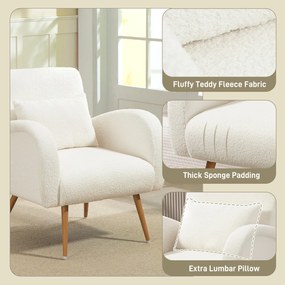 HOMCOM Fotel tapicerowany, z pokrowcem z fleece, z podłokietnikami i poduszką lędźwiową, z metalowymi nogami, fotel do czytania, kremowy