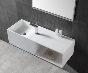 Umywalka ścienna TWG36 z odlewu mineralnegoBiały mat - z półką po prawej stronie - 110 x 40 x 30 cm