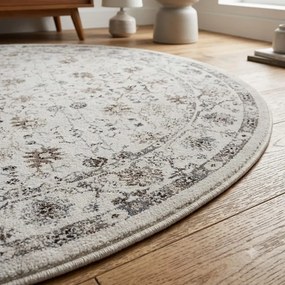 Dywan vintage INKA Floral z Efektem Postarzenia Kremowy koło 200 cm x 200 cm