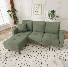 Narożnik 3-osobowy z szezlongiem - 166 x 118 x 77 cm - tkanina welurowa - nóżki plastikowe - kolor zielony