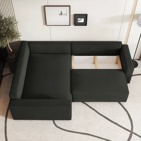 Masseno Narożnik ERONIS z funkcją spania i pojemnikiem na pościel Narozniki L, Rozkładana sofa - Czarny, MONOLITH 95