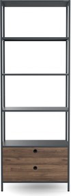 Regał z szufladami do biura, na segregatory i dokumenty, otwarte półki, metalowy, antracytowy/orzech, 800x2200x400 mm: ARIEL Eco Design