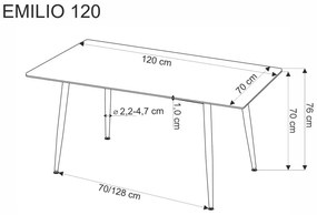 Stół EMILIO 120x80 biały marmur/czarny HALMAR