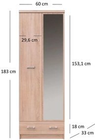 Szafa na ubrania z lustrem dąb sonoma Wajos 6X