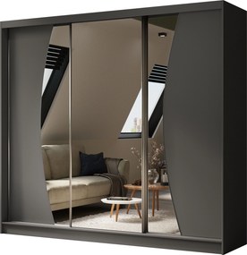 Szafa Przesuwna VOCE 240 cm z Lustrem Szafa Trzydrzwiowa Szara