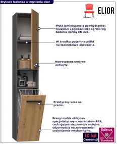 Industrialny słupek z koszem do łazienki dąb artisan antracyt - zestaw 5X