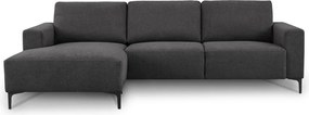 Antracytowy narożnik z tkaniny szenilowej (lewostronny/z szezlongiem) Fabian – Scandic