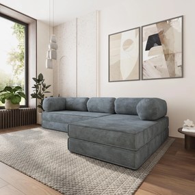 Masseno Narożnik piankowy ETERA z funkcją spania, Wygodny narożnik do salonu, Tkanina sztruksowa - Szary, POSO 60