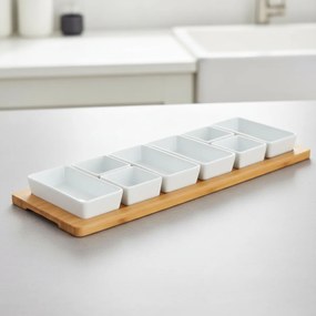 Porcelanowe miseczki na przekąski AION, 9 elementów na bambusowej tacy