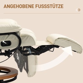 HOMCOM Obrotowy fotel relaksacyjny z funkcją leżenia, do 150 kg, obicie z ekoskóry, rama stalowa, kremowy