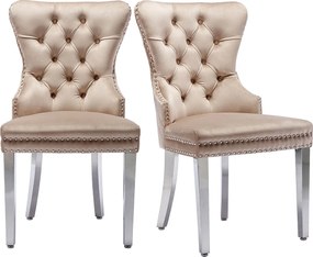 Komplet 4 krzeseł do jadalni - oryginalne kółka na oparciu - beżowy aksamit