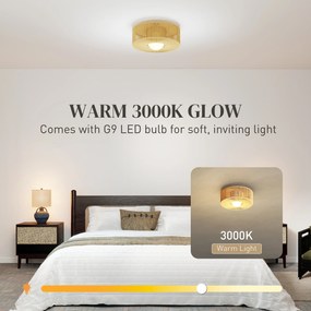 HOMCOM Lampa sufitowa, wisząca lampa boho z oprawką G9 LED, abażur ze sznurka konopnego okrągły