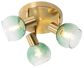 Lampa sufitowa Art Deco złota z zielonym szkłem 3-punktowa - Vidro