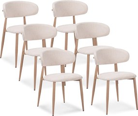 Zestaw 6 krzeseł z tkaniny i elementami w efekcie dębu – Beżowe i naturalne – LEA