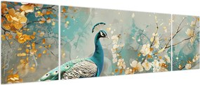Obraz - Paw ze złotą dekoracją (170x50 cm)