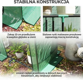 Outsunny Mini-szklarnia z 3-poziomowymi półkami, pokrywa plastikowa, UV-odporna, przenośna, drzwi rolowane, 144 x 48 x 152 cm, Zielony