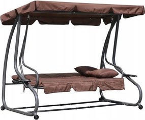 Huśtawka ogrodowa 3-osobowa z funkcją spania i daszkiem Valencia, brązowy